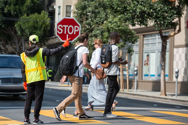 SFMTA Crossing Guard at School Crossing on Gough and Fell | August 24, 2016